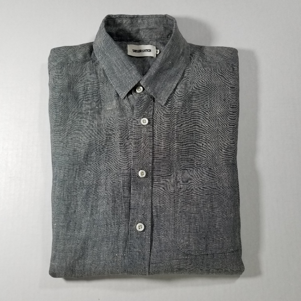 Taylor Stitch Size 40 The Short Sleeve Gray Medium Woven Hemp Linen Men Read Des